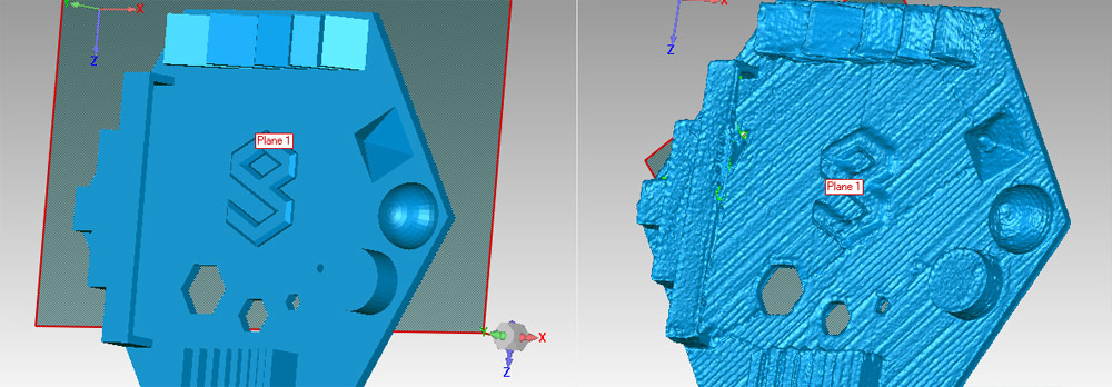 3d printed part in cad and scan model