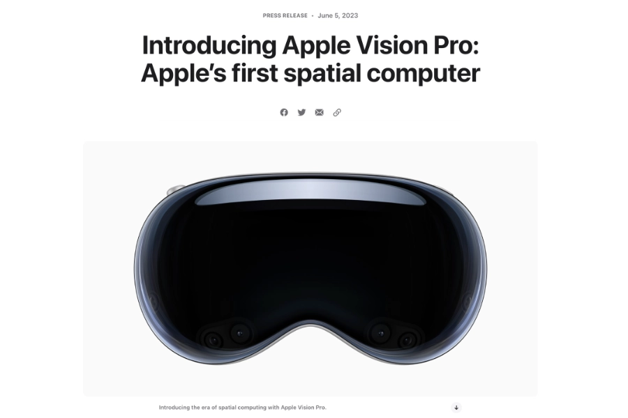 Apple's first press release of Apple Vision Pro