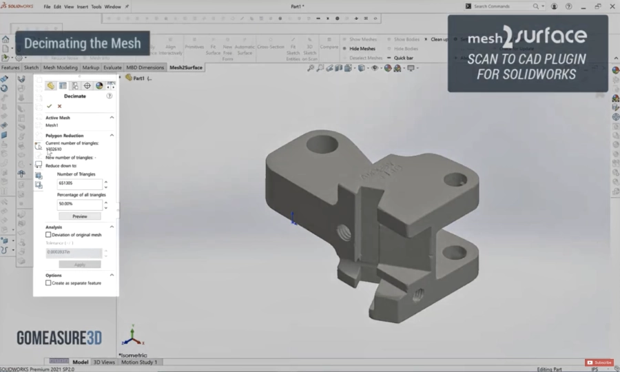 Mesh2Surface decimating